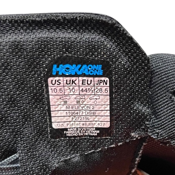 Hoka One One Elevon 2 Men’s Size 10.5 D Med 1106477 DSIB Black Running Shoes - Picture 10 of 12